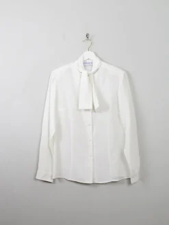 Women's Cream Vintage Blouse With Bow Detail S/M