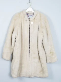 Women's Cream Vintage Faux Fur Short Coat S/M