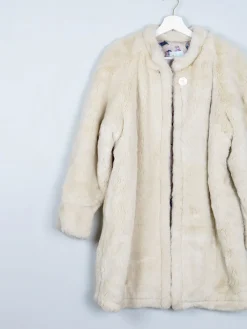 Women's Cream Vintage Faux Fur Short Coat S/M
