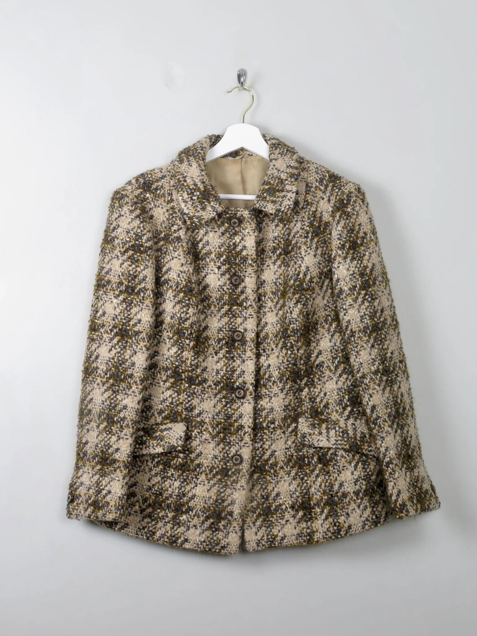Women's Cream Vintage Tweed Jacket 1960s 12/14