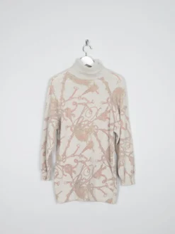 Women's Equestrian Wool Polo Neck Vintage Jumper Printed S