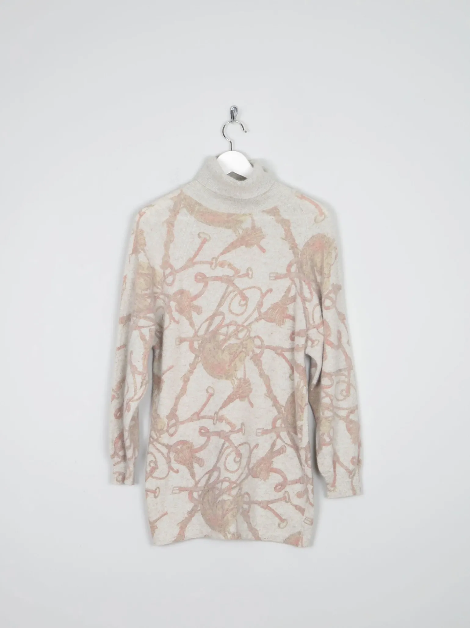 Women's Equestrian Wool Polo Neck Vintage Jumper Printed S