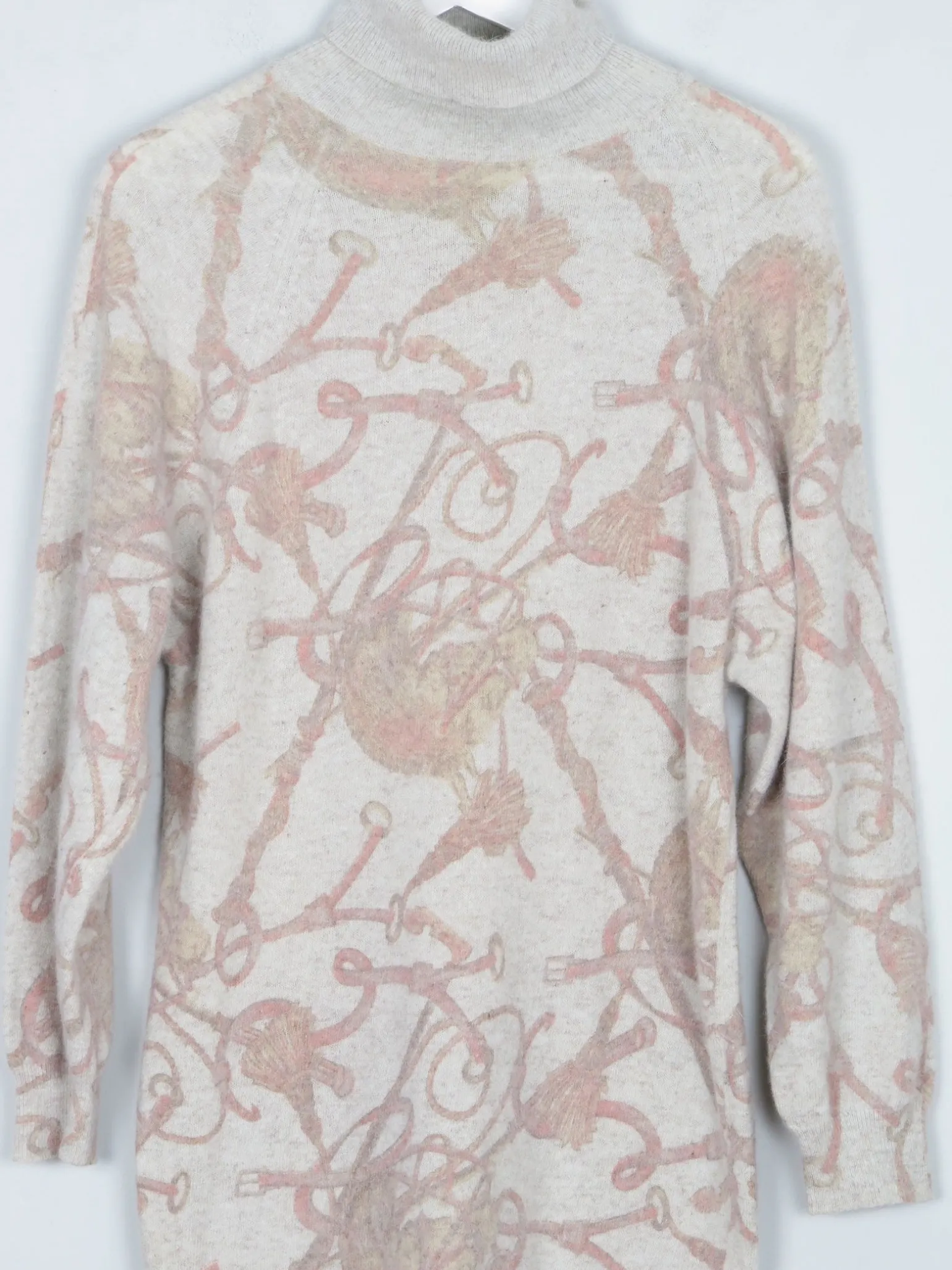 Women's Equestrian Wool Polo Neck Vintage Jumper Printed S