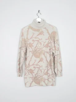 Women's Equestrian Wool Polo Neck Vintage Jumper Printed S