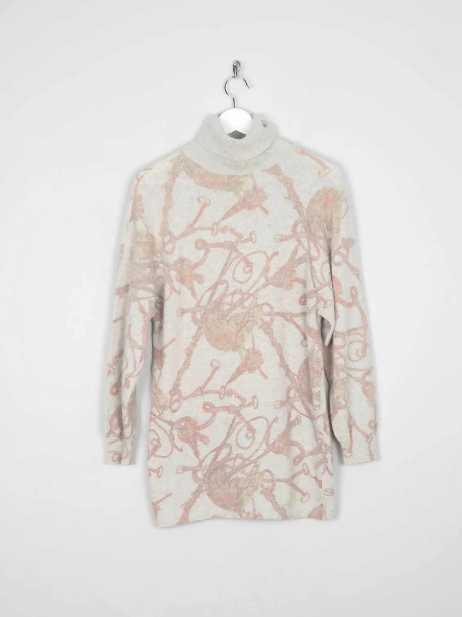 Women's Equestrian Wool Polo Neck Vintage Jumper Printed S