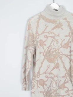 Women's Equestrian Wool Polo Neck Vintage Jumper Printed S