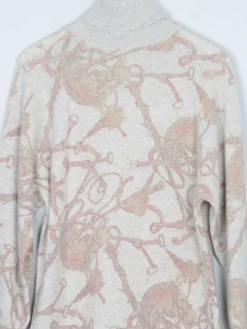 Women's Equestrian Wool Polo Neck Vintage Jumper Printed S