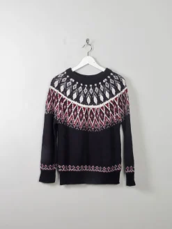Women's Fair-Isle Navy Vintage Style Jumper S