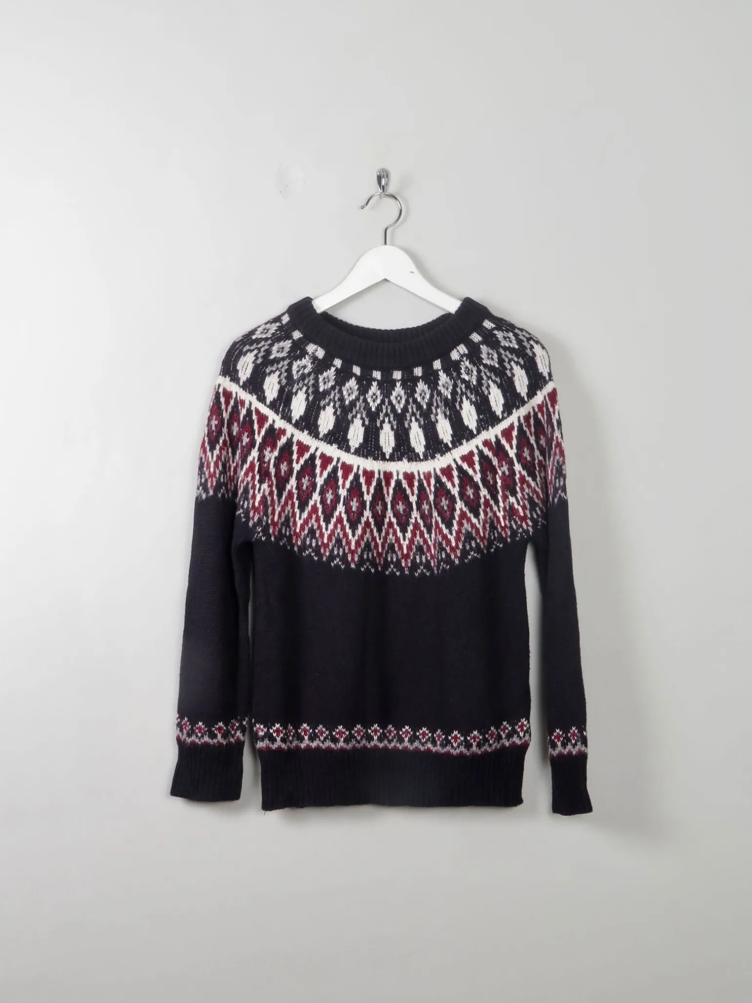 Women's Fair-Isle Navy Vintage Style Jumper S