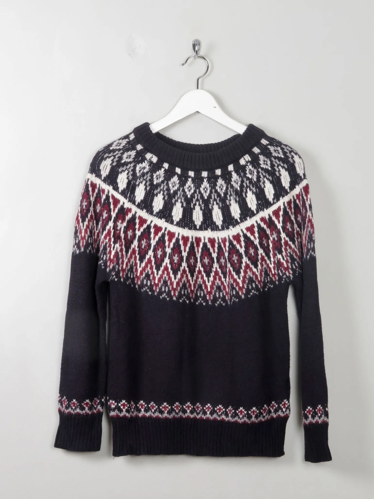 Women's Fair-Isle Navy Vintage Style Jumper S