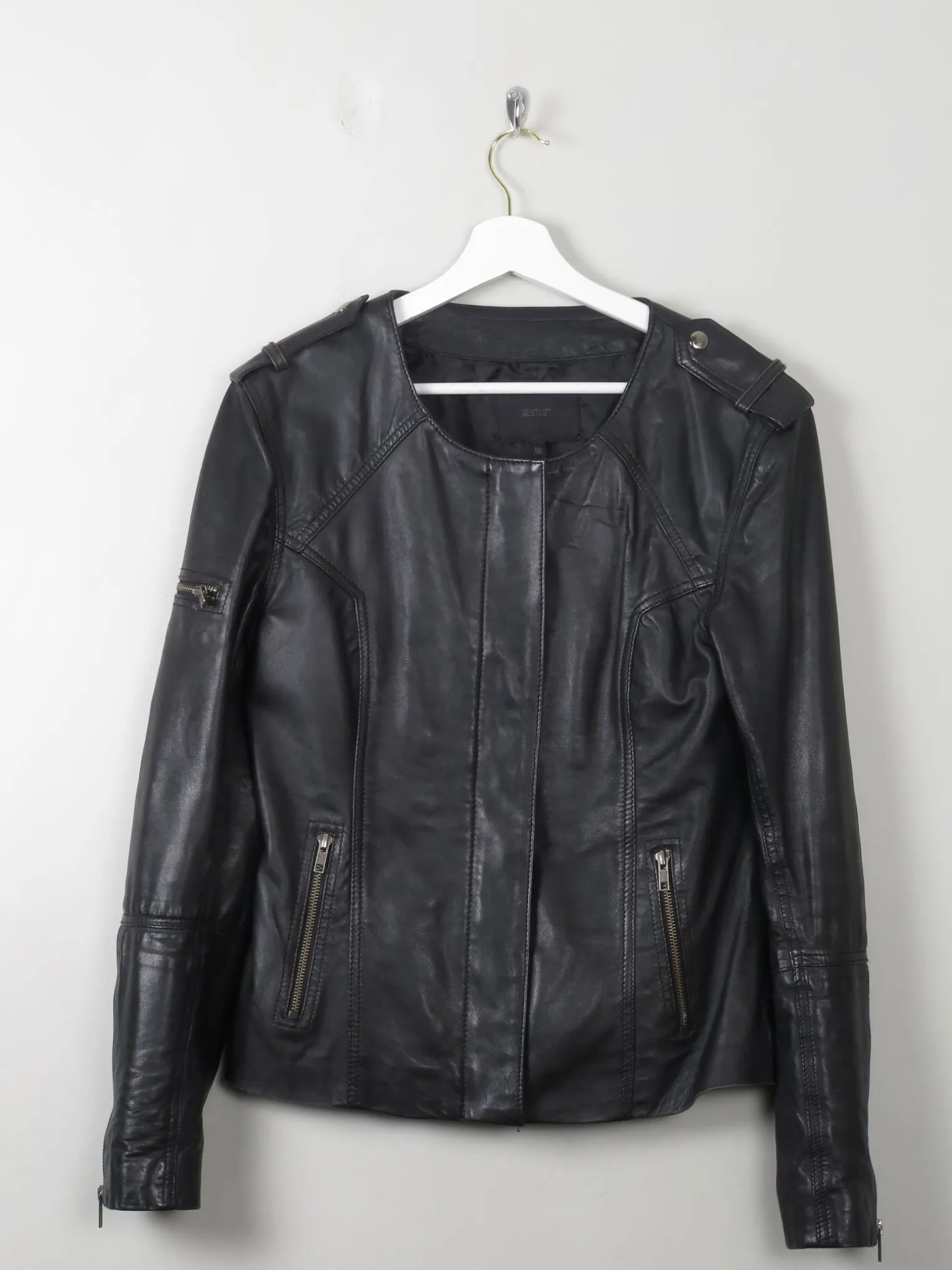 Women's Gestuz Black Leather Jacket 10/40