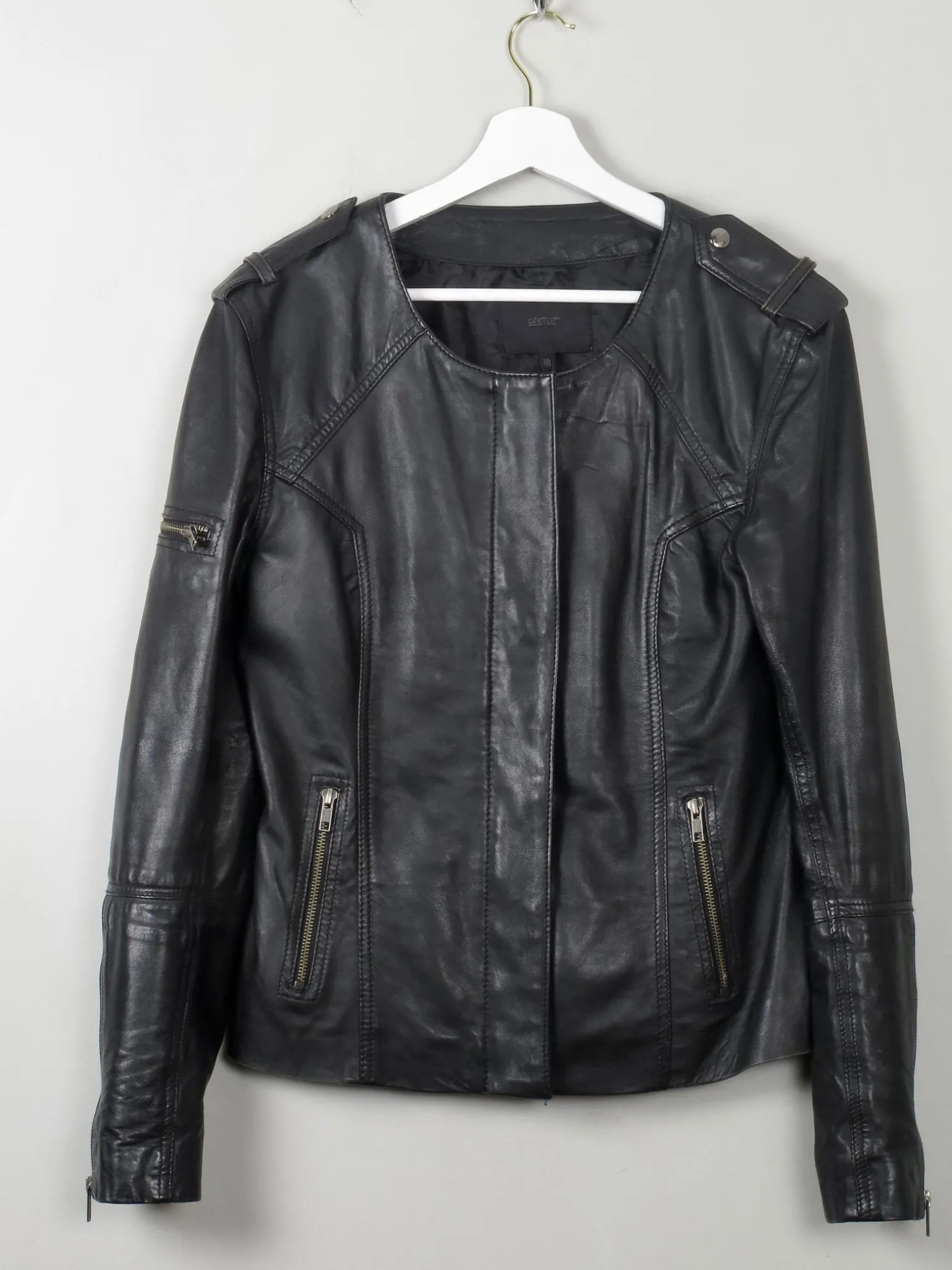 Women's Gestuz Black Leather Jacket 10/40