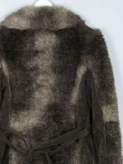 Women’s Green & Brown 1970s Printed Faux Fur Zip Up Jacket 10/12