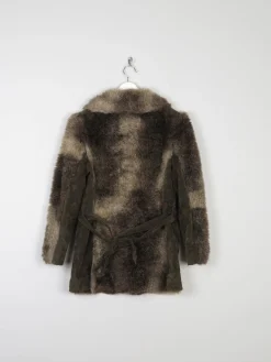 Women’s Green & Brown 1970s Printed Faux Fur Zip Up Jacket 10/12