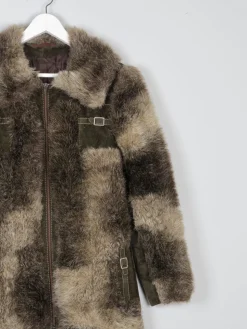 Women’s Green & Brown 1970s Printed Faux Fur Zip Up Jacket 10/12