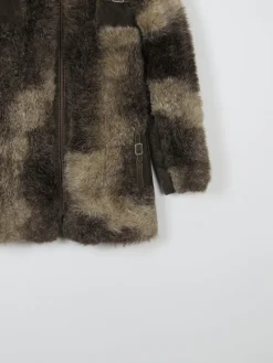 Women’s Green & Brown 1970s Printed Faux Fur Zip Up Jacket 10/12