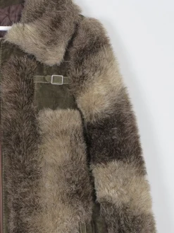 Women’s Green & Brown 1970s Printed Faux Fur Zip Up Jacket 10/12