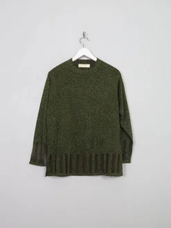Women's Green Lurex Vintage Jumper Top S/M