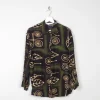 Women’s Green Vintage Printed Blouse With Collar S/M