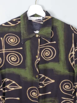 Women’s Green Vintage Printed Blouse With Collar S/M