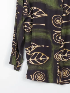 Women’s Green Vintage Printed Blouse With Collar S/M