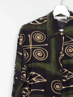 Women’s Green Vintage Printed Blouse With Collar S/M