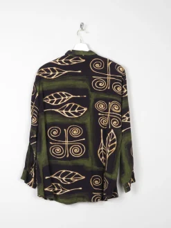 Women’s Green Vintage Printed Blouse With Collar S/M
