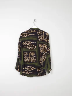 Women’s Green Vintage Printed Blouse With Collar S/M