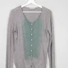 Women's Grey & Green Fine Knit Turnover Cardigan M