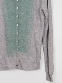 Women's Grey & Green Fine Knit Turnover Cardigan M