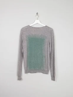 Women's Grey & Green Fine Knit Turnover Cardigan M