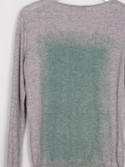 Women's Grey & Green Fine Knit Turnover Cardigan M