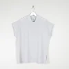 Women's Grey/Blue Cowl Vintage Short Sleeved Blouse M/L
