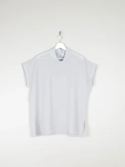 Women's Grey/Blue Cowl Vintage Short Sleeved Blouse M/L