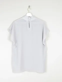 Women's Grey/Blue Cowl Vintage Short Sleeved Blouse M/L