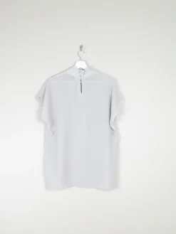 Women's Grey/Blue Cowl Vintage Short Sleeved Blouse M/L