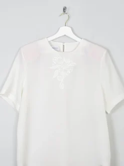 Women's Ivory Short Sleeved Blouse With Embroidery Detail S