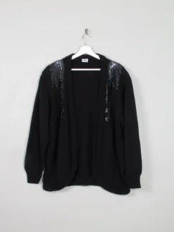 Women's Knitted Black Open Cardigan With Motifs M-XL