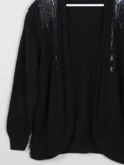 Women's Knitted Black Open Cardigan With Motifs M-XL