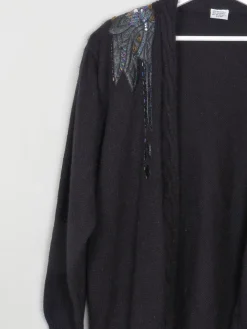 Women's Knitted Black Open Cardigan With Motifs M-XL