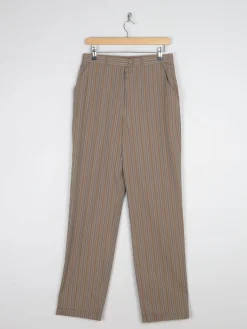 Women's Light Brown Striped Cotton Trousers 28" S