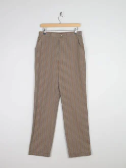 Women's Light Brown Striped Cotton Trousers 28