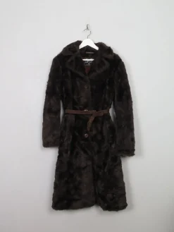 Women's Long Brown Faux Fur Coat S