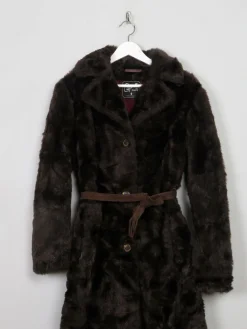 Women's Long Brown Faux Fur Coat S