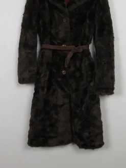 Women's Long Brown Faux Fur Coat S