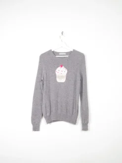 Women's M&S Cashmere Grey Jumper With CupCake Design M