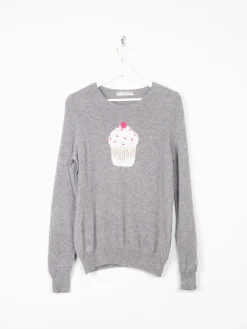 Women's M&S Cashmere Grey Jumper With CupCake Design M