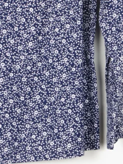 Women's Navy & White Floral Print Prairie Style Blouse With Collar 10 Approx