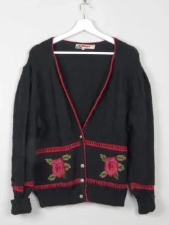 Women's Navy Austrian Cardigan With Floral Motifs L/XL