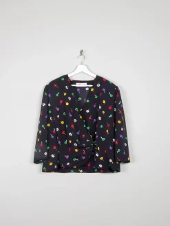 Women's Navy Blouse With Colourful Print XL